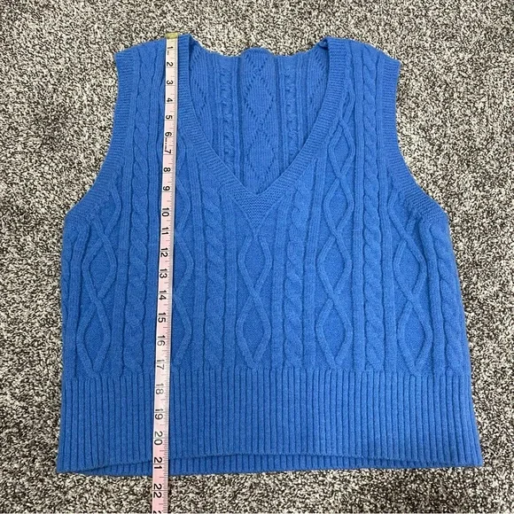 Blue V-Neck Cable Knit Sweater Vest - Picture 5 of 5
